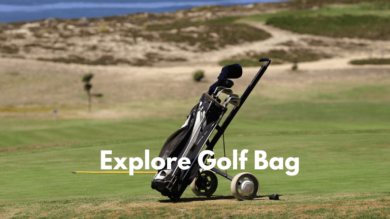 Explore golf bag on a golf courc without anyplyers.