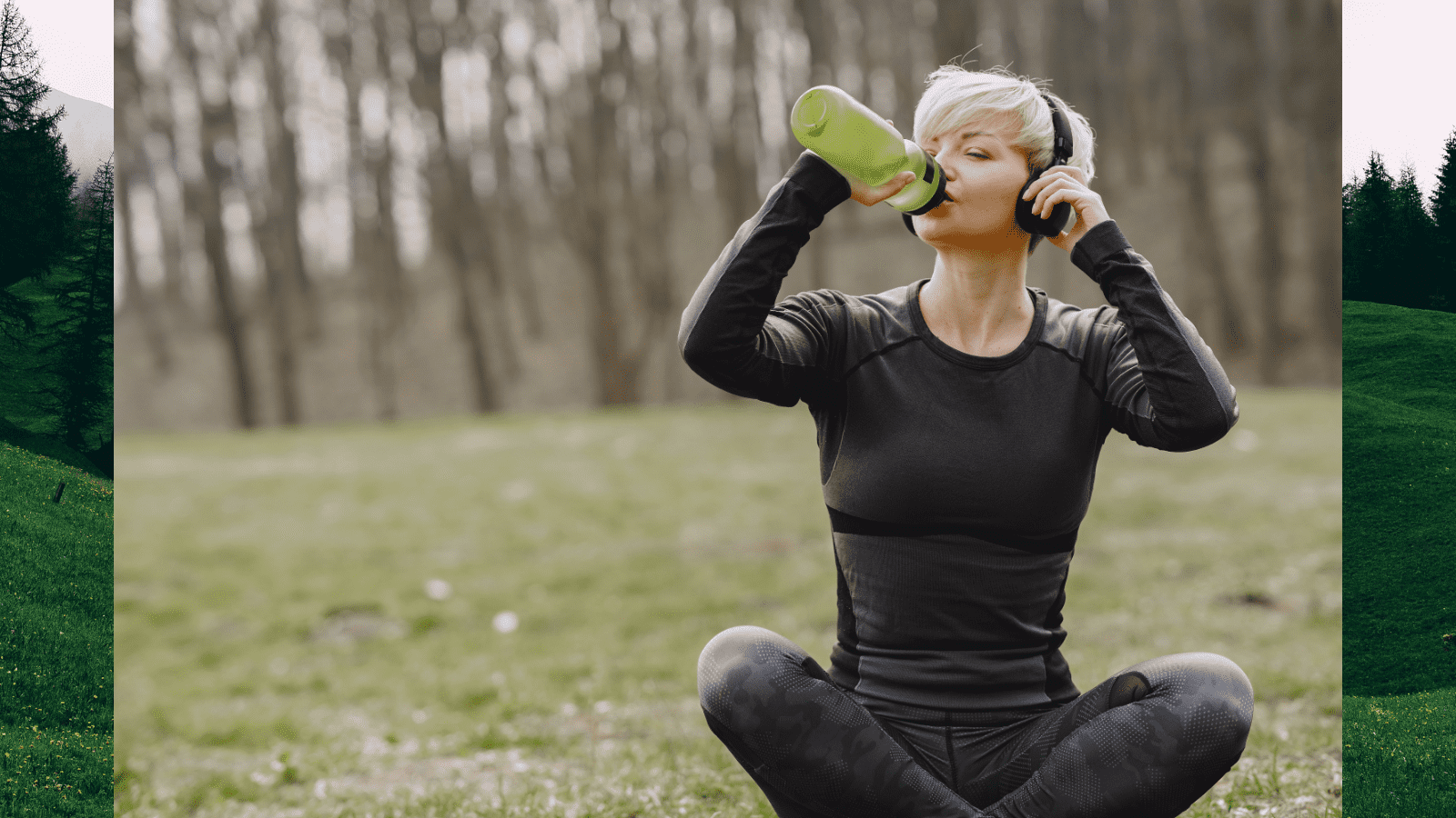 A woman drinking water from her hydrant backpack after workout